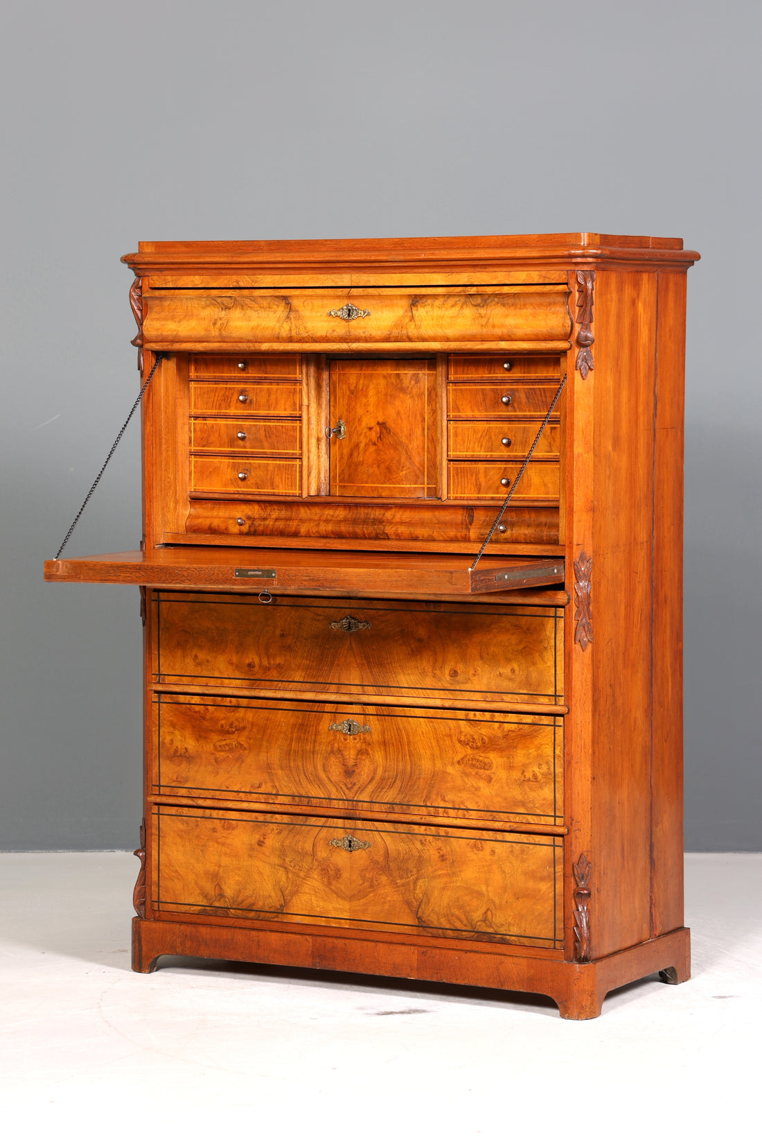 Stilvoller Louis Philippe Sekretär um 1880 Gründerzeit Antik Vertiko Schrank Chiffoniere Schubladenkommode