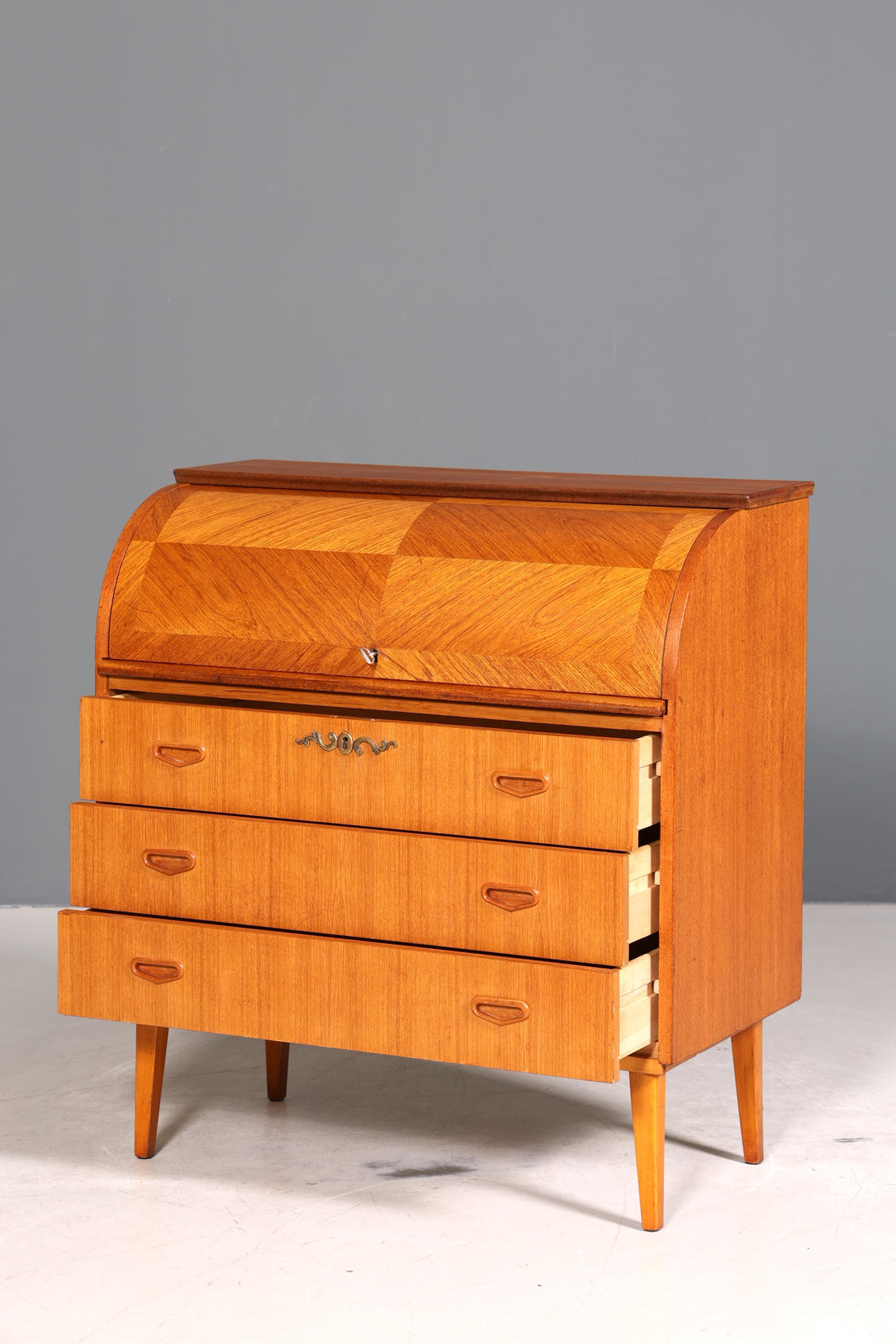Wunderschöner Mid Century Rollladen Sekretär Danish Design Teak Holz Schreibkommode 60er Jahre