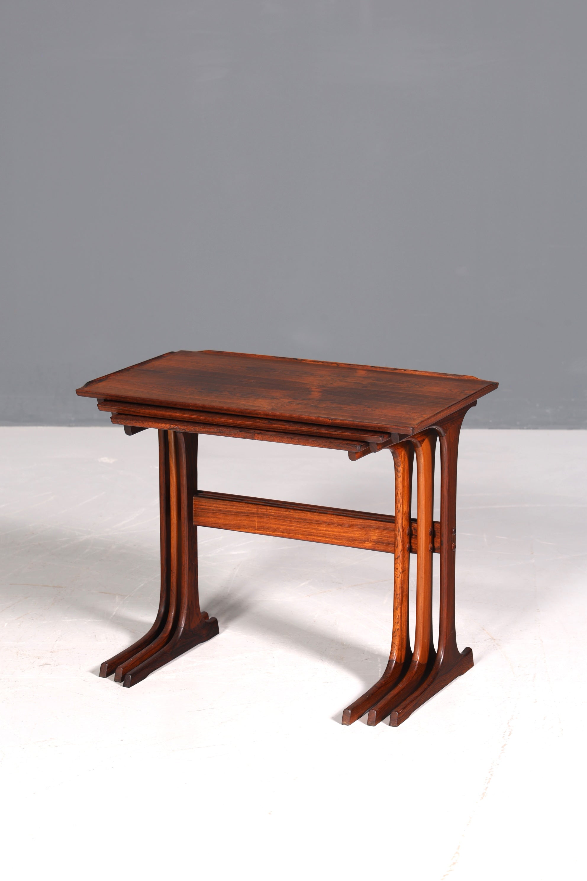 F874 Finish cm Filigranes Mid Century Tisch Set Couchtisch Teak Holz 3er Satz Ablagetisch Beistelltisch