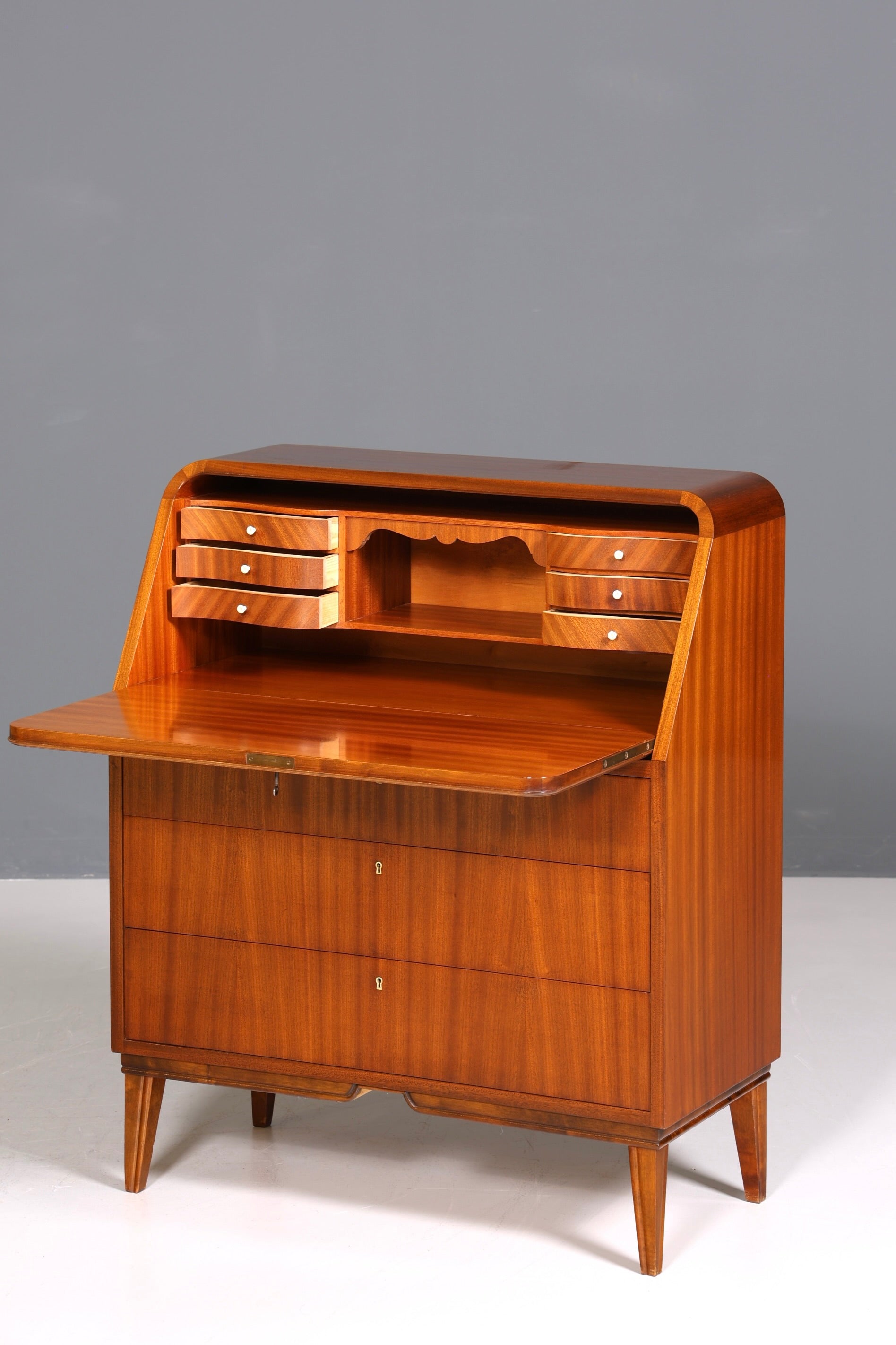 F223 Finish cm Schlichter Mid Century Sekretär Vintage Schreibmöbel echt Holz Kommode Office Secretary