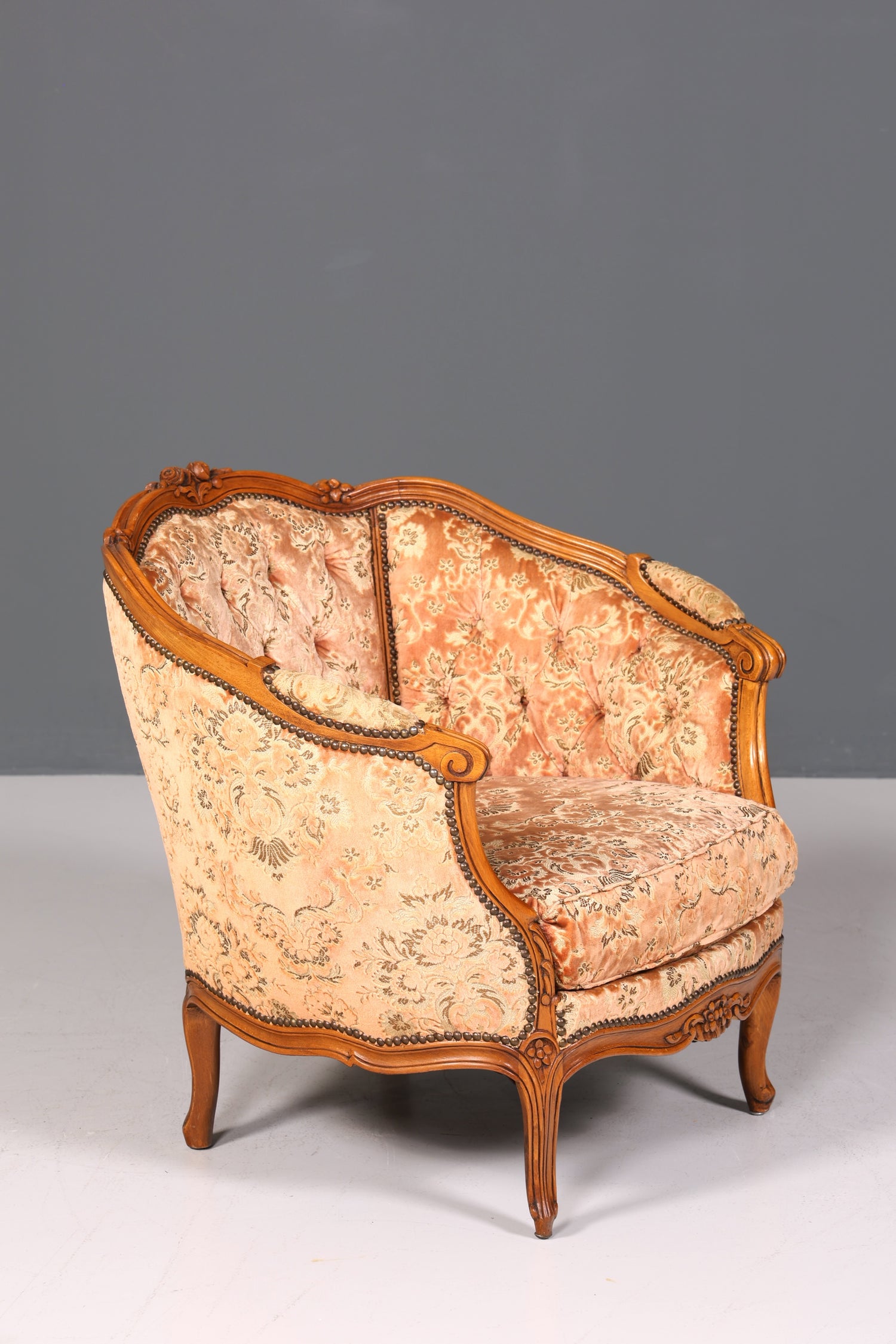 Wunderschöner Chippendale Armlehnsessel Barock Stil Sessel Armchair Samt Stoff Rococo Stil Sessel 1 von 2