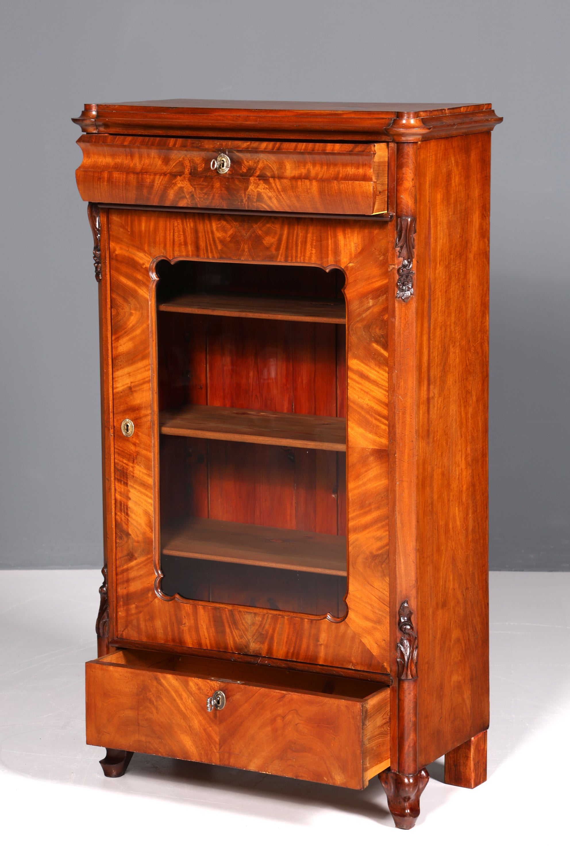 Traumhafte Louis Philippe Vitrine Antik Biedermeier Schrank echt Holz Geschirrschrank um 1880