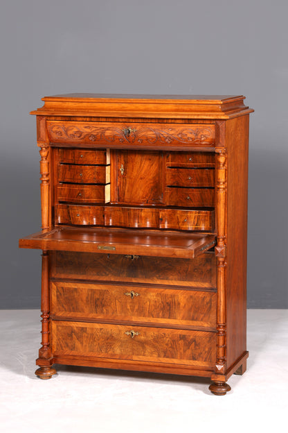Wunderschöner Louis Philippe Sekretär um 1870 Vertiko Nussbaum Highboard Kommode Sekretär Schrank