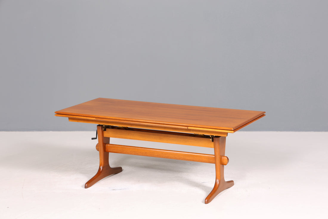 Wunderschöner Mid Century Couchtisch Teak Danish Retro Ablagetisch ausziehbarer höhenverstellbar Vintage Coffee Table 70er Jahre Wohnzimmertisch
