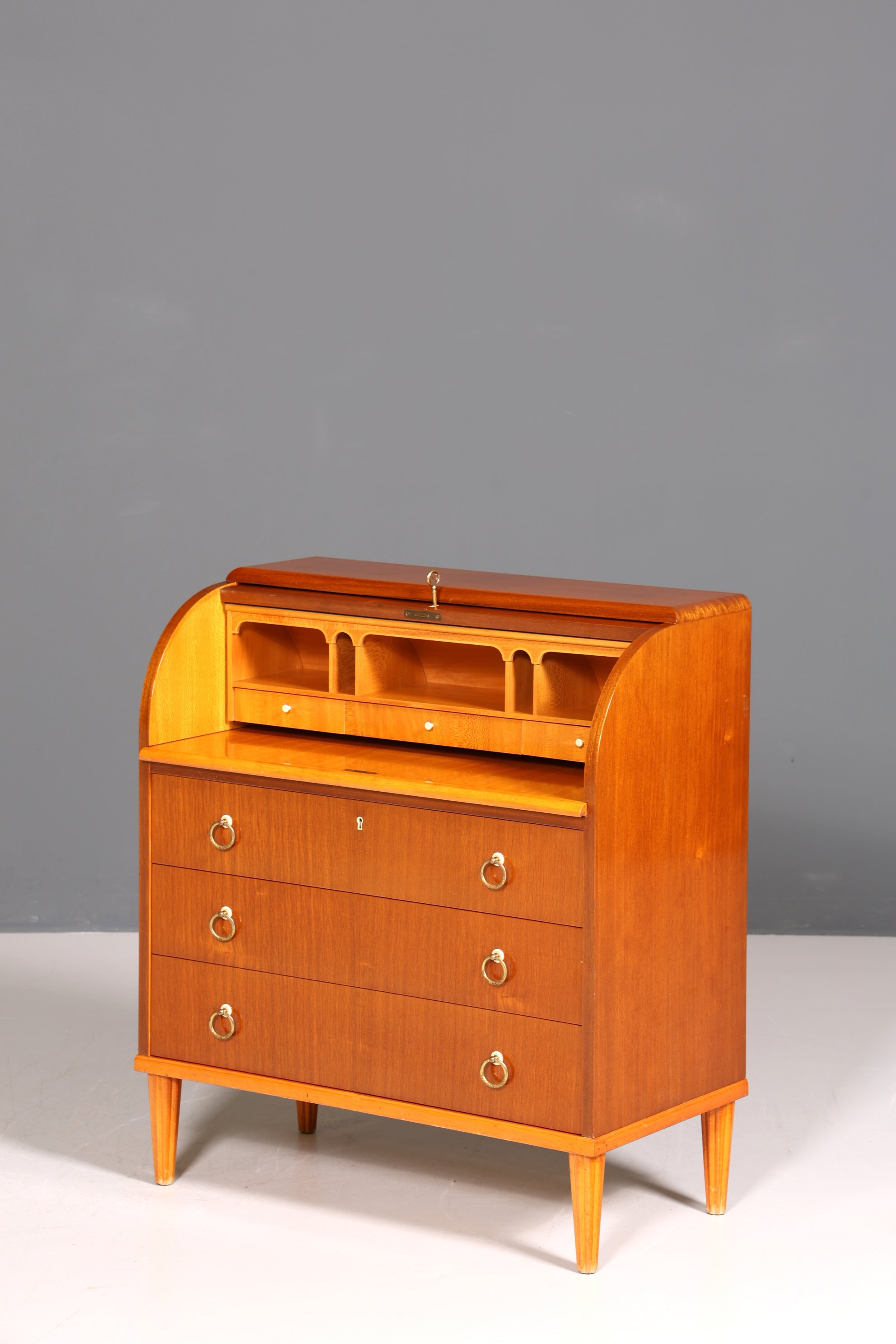 Stilvoller Mid Century Rollladen Sekretär echt Holz Büro Schrank Vintage Schreibkommode