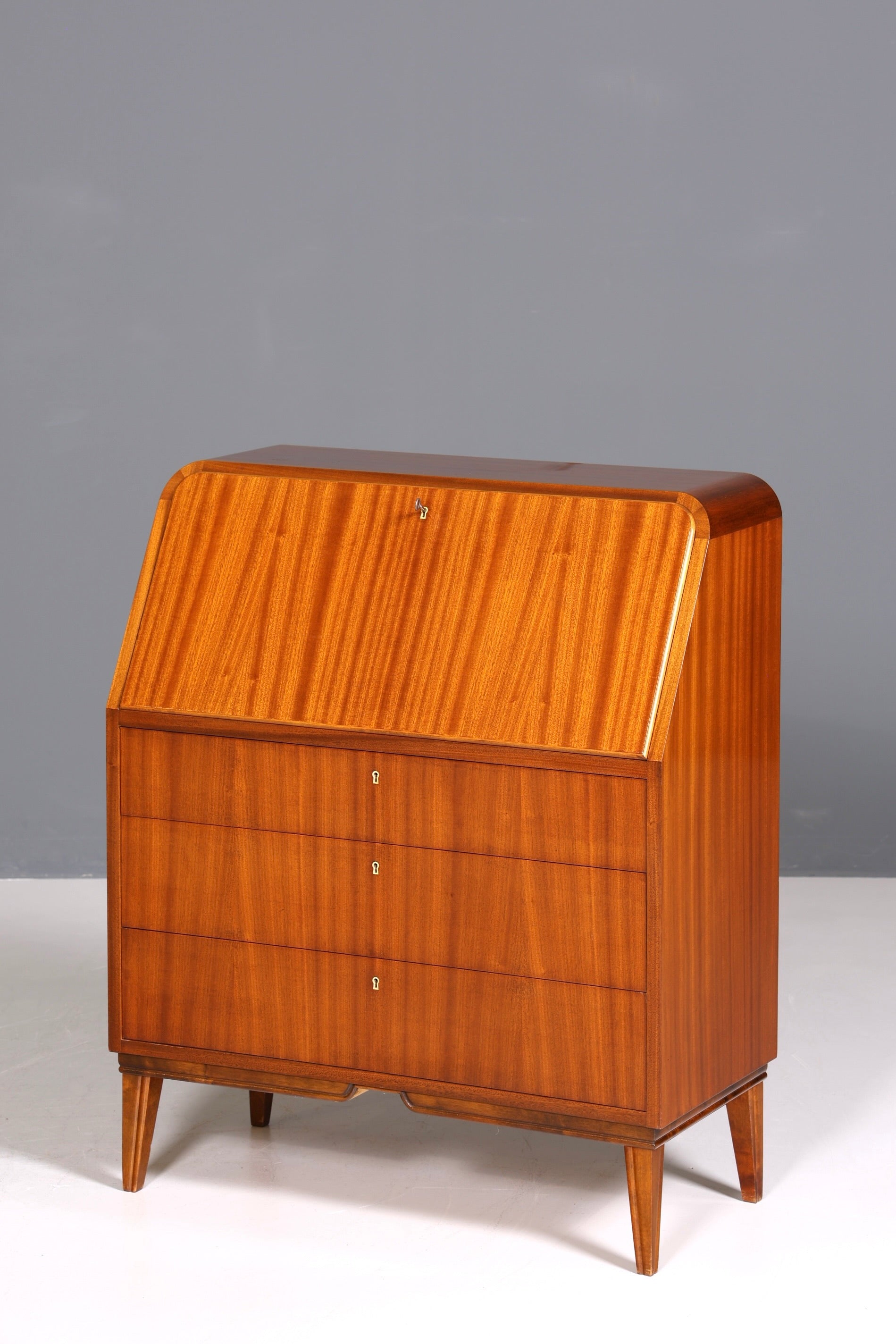 F223 Finish cm Schlichter Mid Century Sekretär Vintage Schreibmöbel echt Holz Kommode Office Secretary