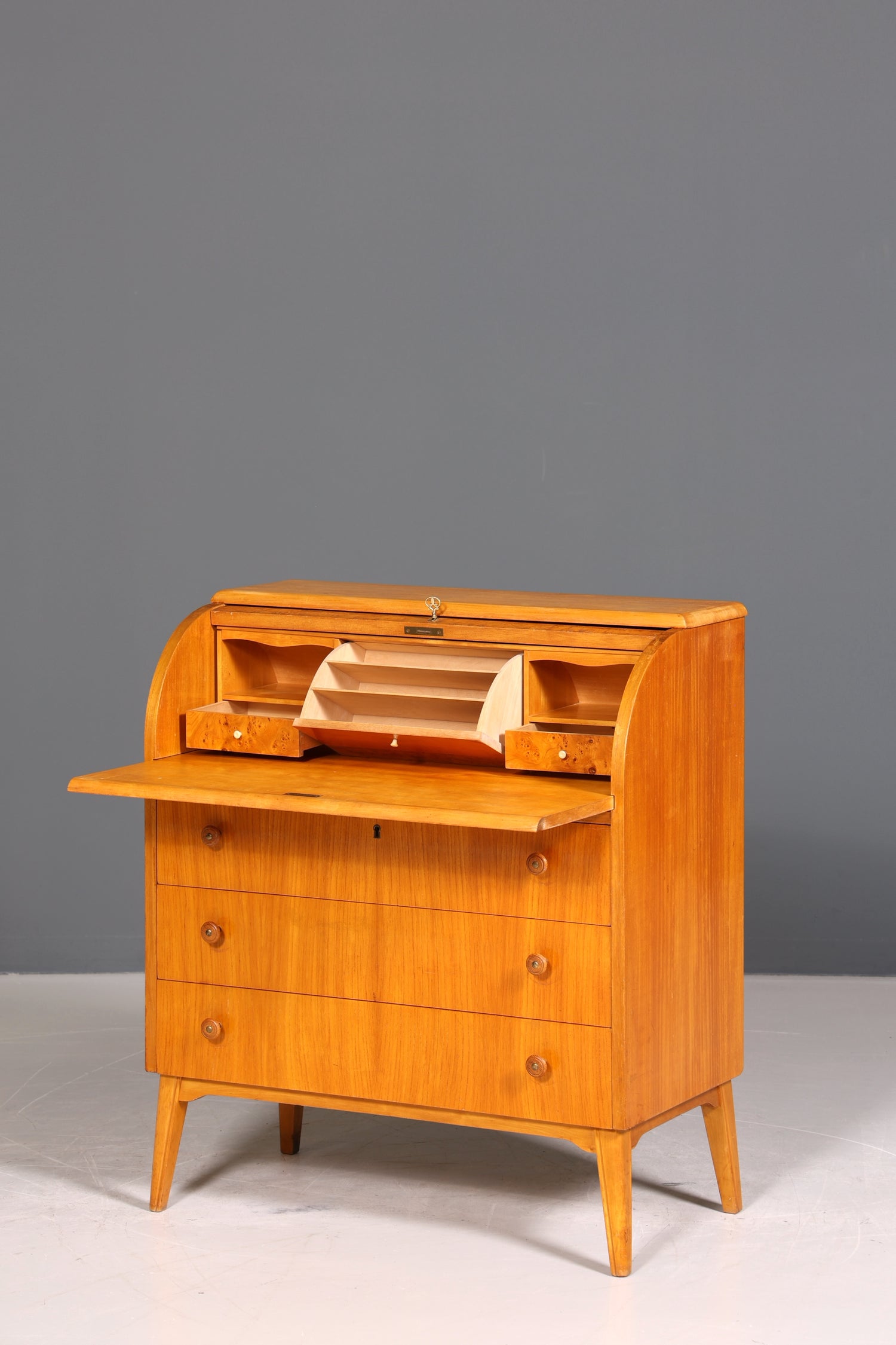 Wunderschöner Mid Century Rollladen Sekretär echt Holz Büro Schrank Vintage Schreibkommode