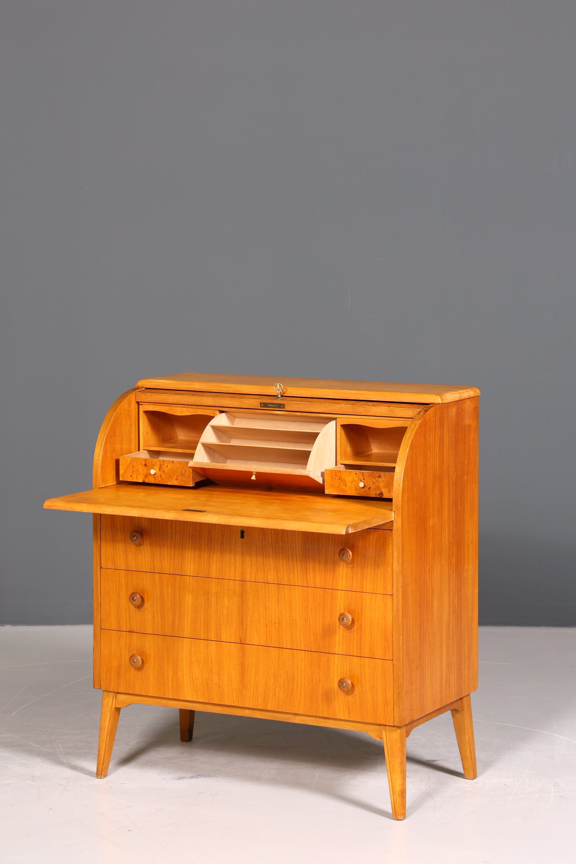 Wunderschöner Mid Century Rollladen Sekretär echt Holz Büro Schrank Vintage Schreibkommode
