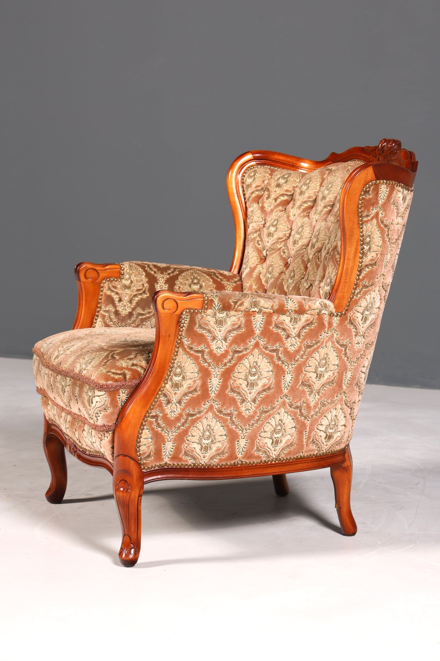 F901 Finish cm Edler Chippendale Armlehnsessel Barock Stil Sessel Armchair Samt Stoff Sessel