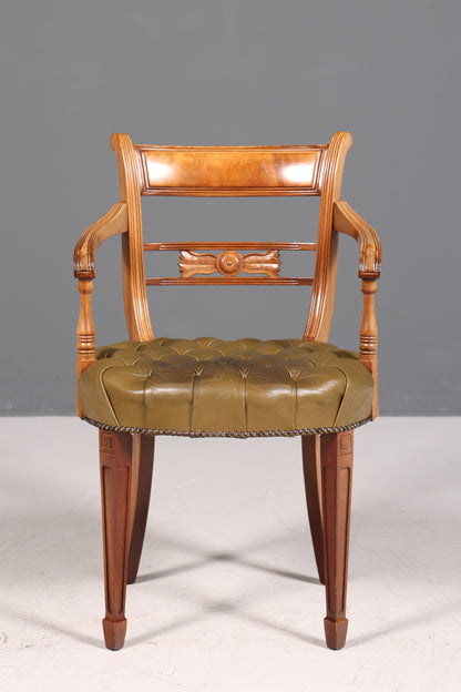 Wunderschöner Chesterfield Armlehnstuhl Anno Dom Sekretär Stuhl Englisch echt Leder Küchenstuhl 2 von 2