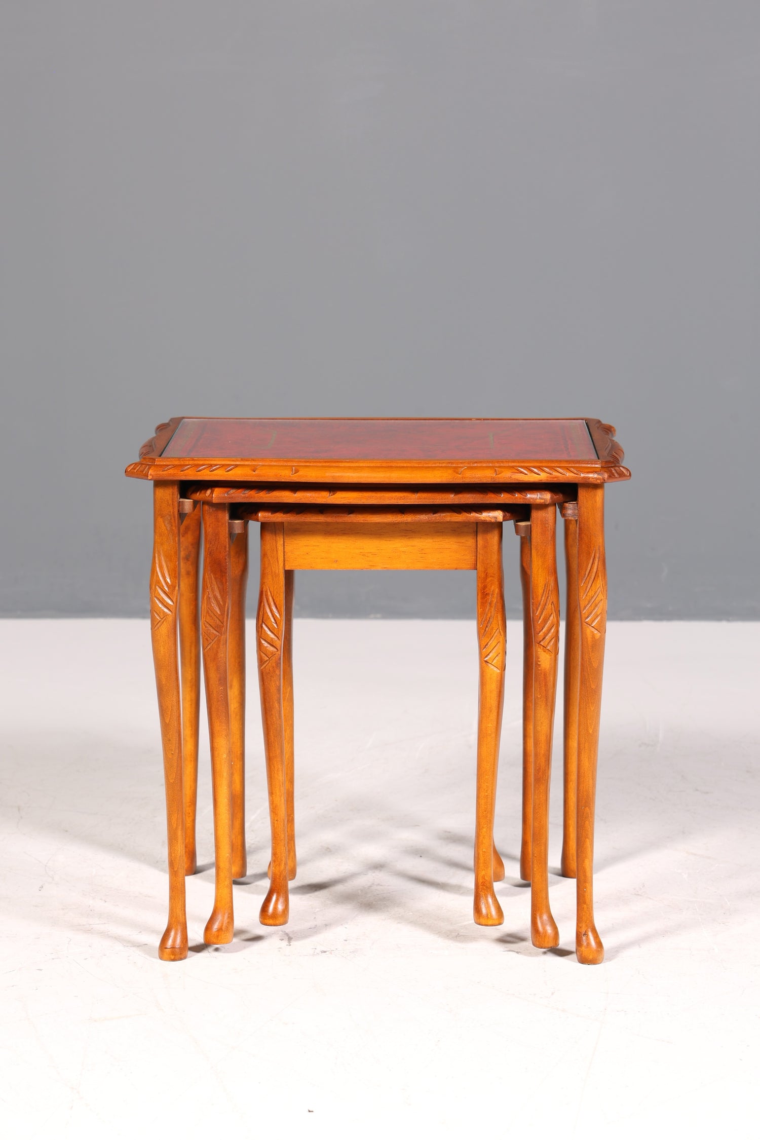 Wunderschöner Chippendale 3er Satz Beistelltisch Set Barock Stil echt Lederauflage Ablagetisch Set Tisch Set