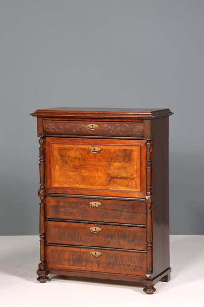 Wunderschöner Gründerzeit Sekretär Vertiko Nussbaum Highboard Louis Philippe Kommode Sekretär Schrank um 1880