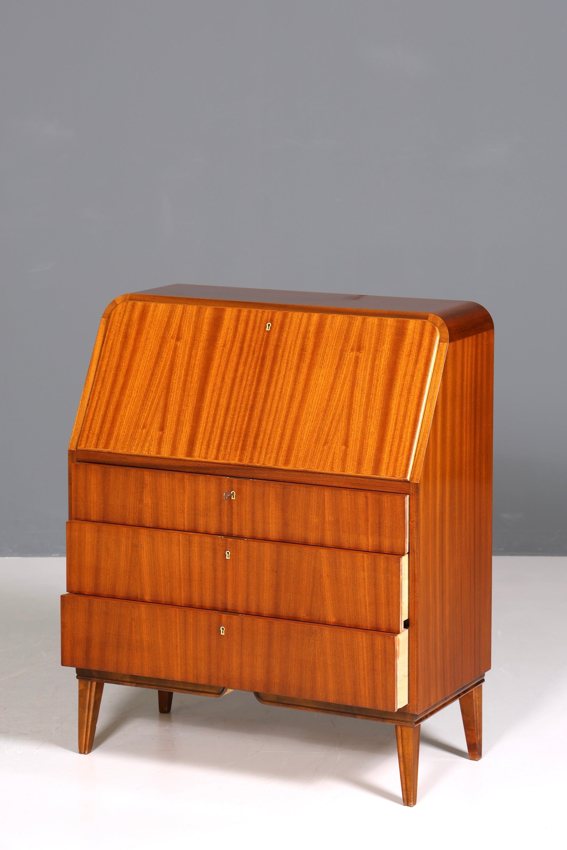 F223 Finish cm Schlichter Mid Century Sekretär Vintage Schreibmöbel echt Holz Kommode Office Secretary