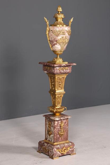 Wunderschöne Barock Stil Säule mit Vase Louis XV Marmor Naturstein Blumensäule Sockel Ablage