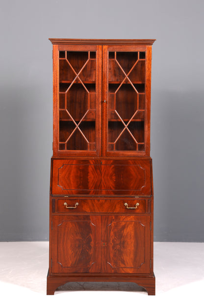 Wunderschöner Englischer Sekretär Büro Aufsatzsekretär Antik 60s Mahagoni Vitrinen Schrank UK