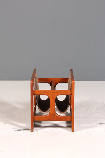 Wunderschöner Aksel Kjersgaard Zeitungsständer Mid Century Zeitschriften Ablage echt Leder Magazin Rack Teak Holz Buchablage 60s