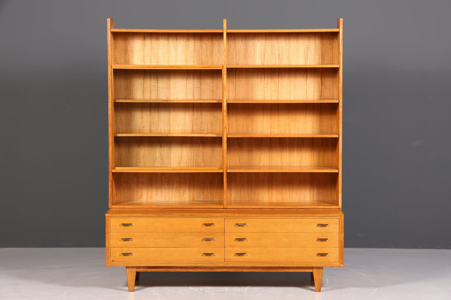 Wunderschöner XXL Mid Century Schrank Bücherregal Vintage Regal Bibliothek Holz Bookshelf