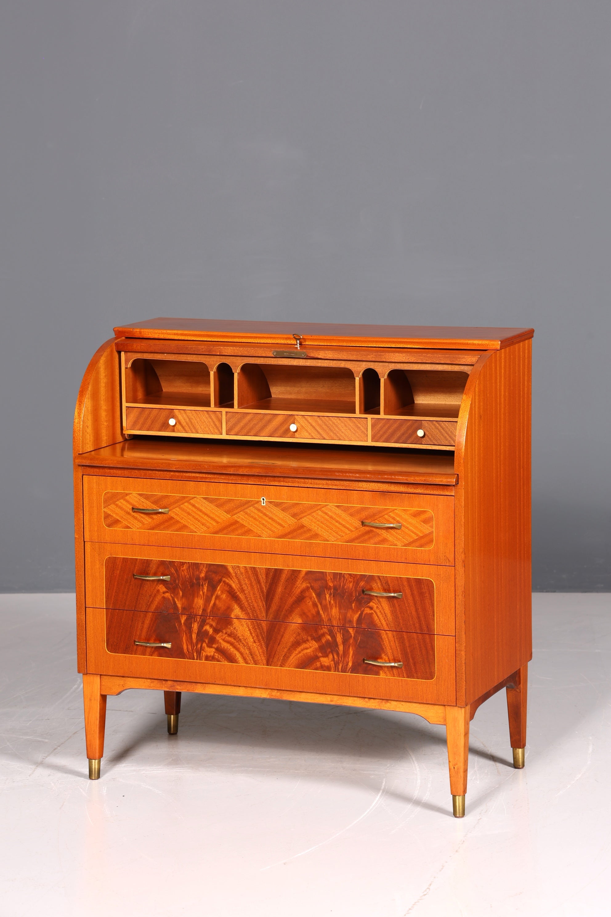 F880 Finish cm Wunderschöner Mid Century Rollladen Sekretär Danish Design Teak Holz Schreibkommode 60er Jahre