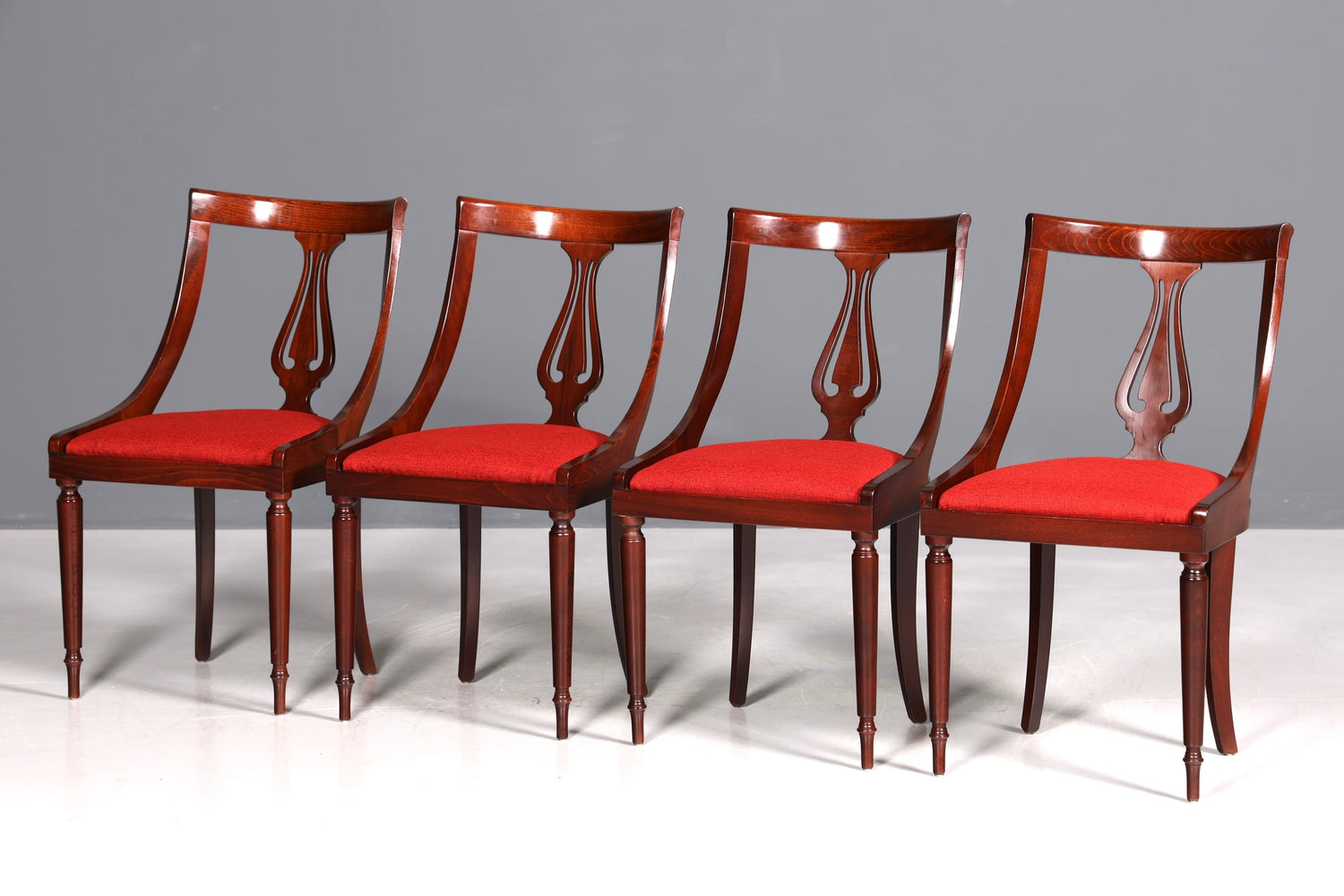 4x Edle Englische Stühle Englisch Gondelstuhl Set Dining Chairs Antik 60s Mahagoni Küchenstühle Stuhlset