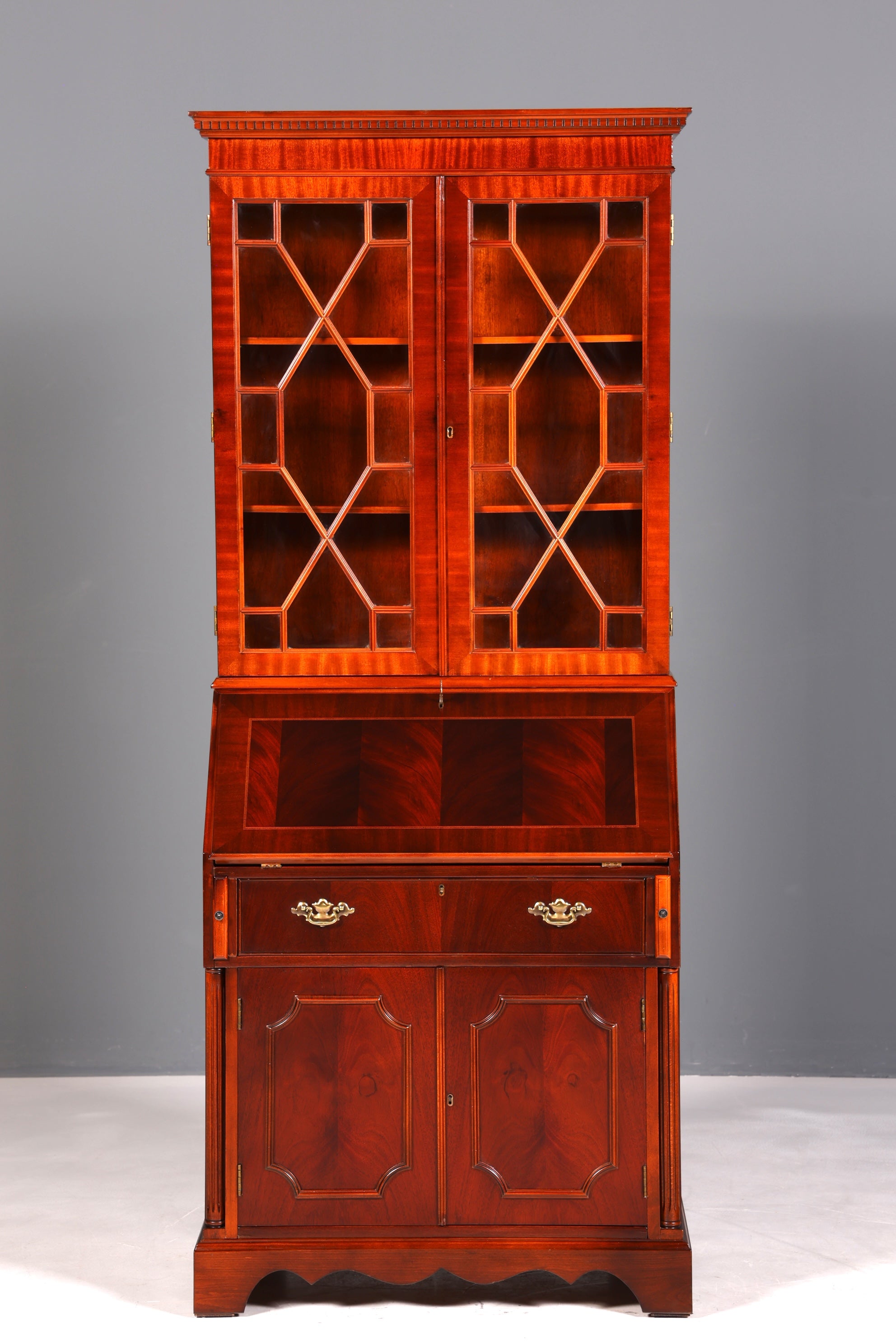 Wunderschöner Englischer Sekretär Büro Aufsatzsekretär Antik 60s Mahagoni Vitrinen Schrank UK