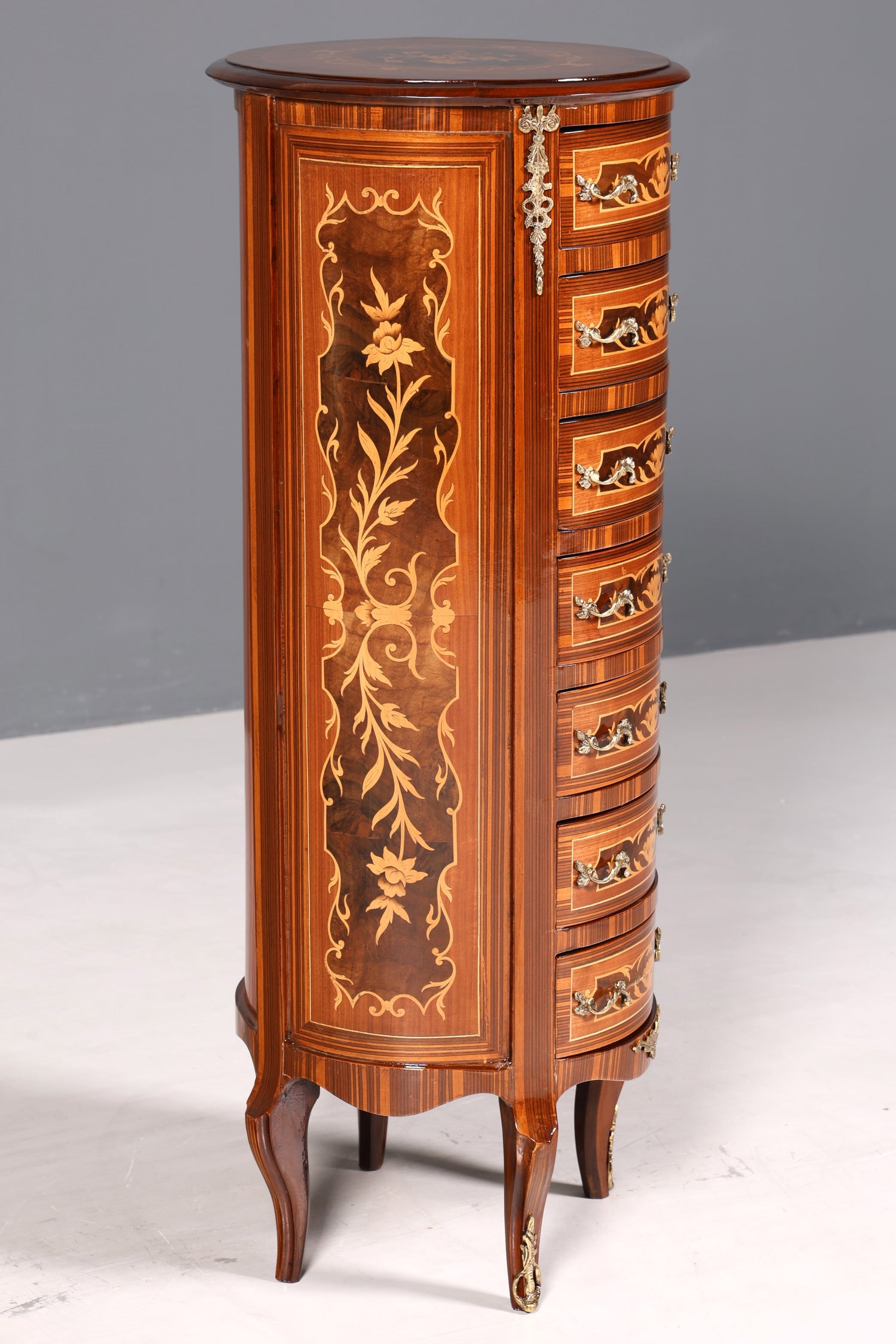 Wunderschöne Barock Stil Kommode Vertiko Intarsien Schubladenkommode 7-Schübige Kommode