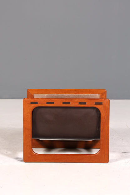 Wunderschöner Aksel Kjersgaard Zeitungsständer Mid Century Zeitschriften Ablage echt Leder Magazin Rack Teak Holz Buchablage 60s