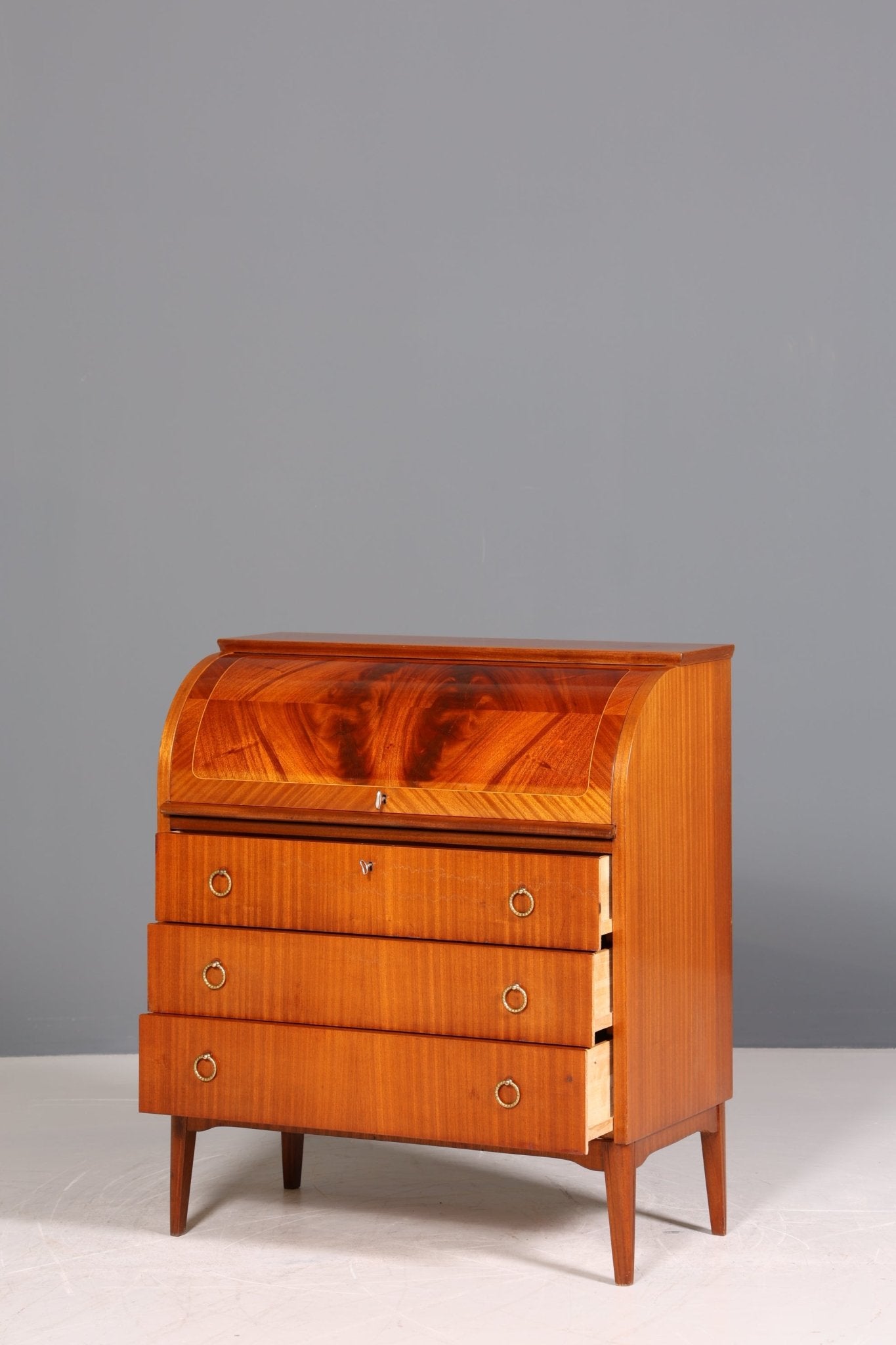 Stilvoller Mid Century Rollladen Sekretär echt Holz Büro Schrank Vintage Schreibkommode
