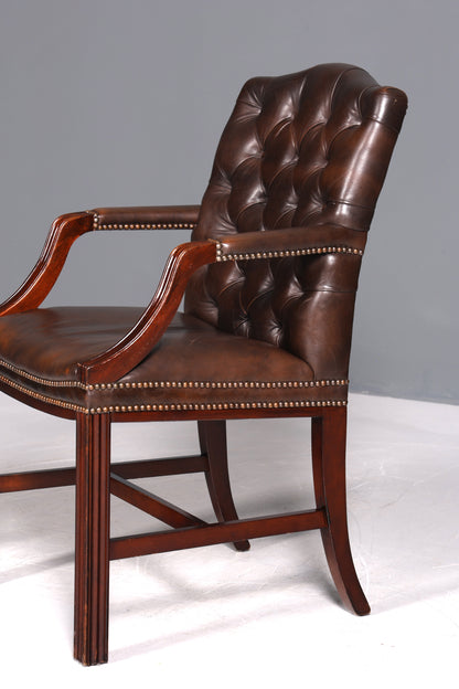 Stilvoller Original Chesterfield Stuhl Englischer Armlehnstuhl Englisch Sekretär Stuhl echt Leder Bürostuhl