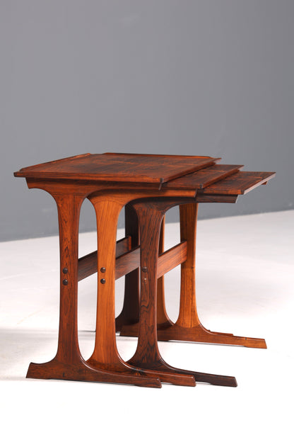 F874 Finish cm Filigranes Mid Century Tisch Set Couchtisch Teak Holz 3er Satz Ablagetisch Beistelltisch