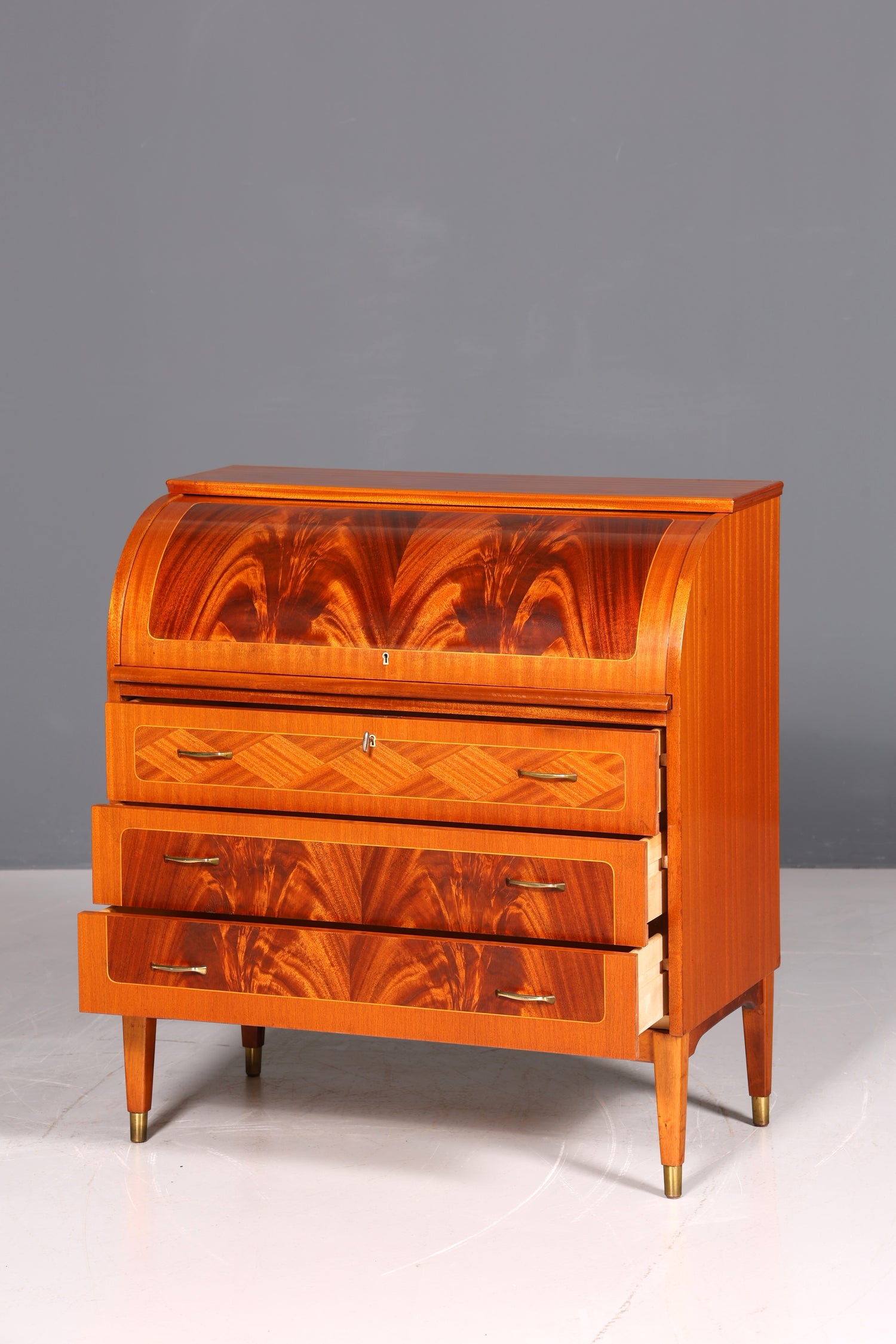 F880 Finish cm Wunderschöner Mid Century Rollladen Sekretär Danish Design Teak Holz Schreibkommode 60er Jahre