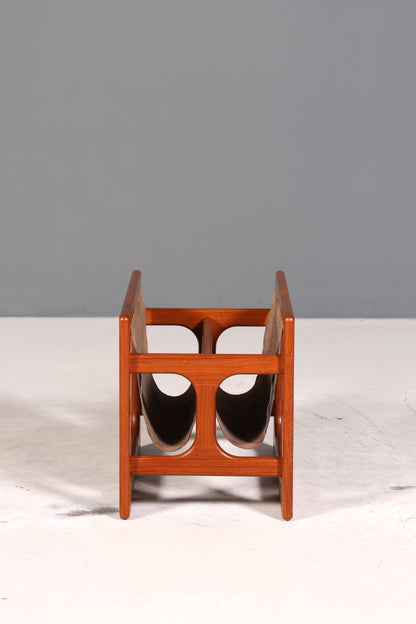 Wunderschöner Aksel Kjersgaard Zeitungsständer Mid Century Zeitschriften Ablage echt Leder Magazin Rack Teak Holz Buchablage 60s