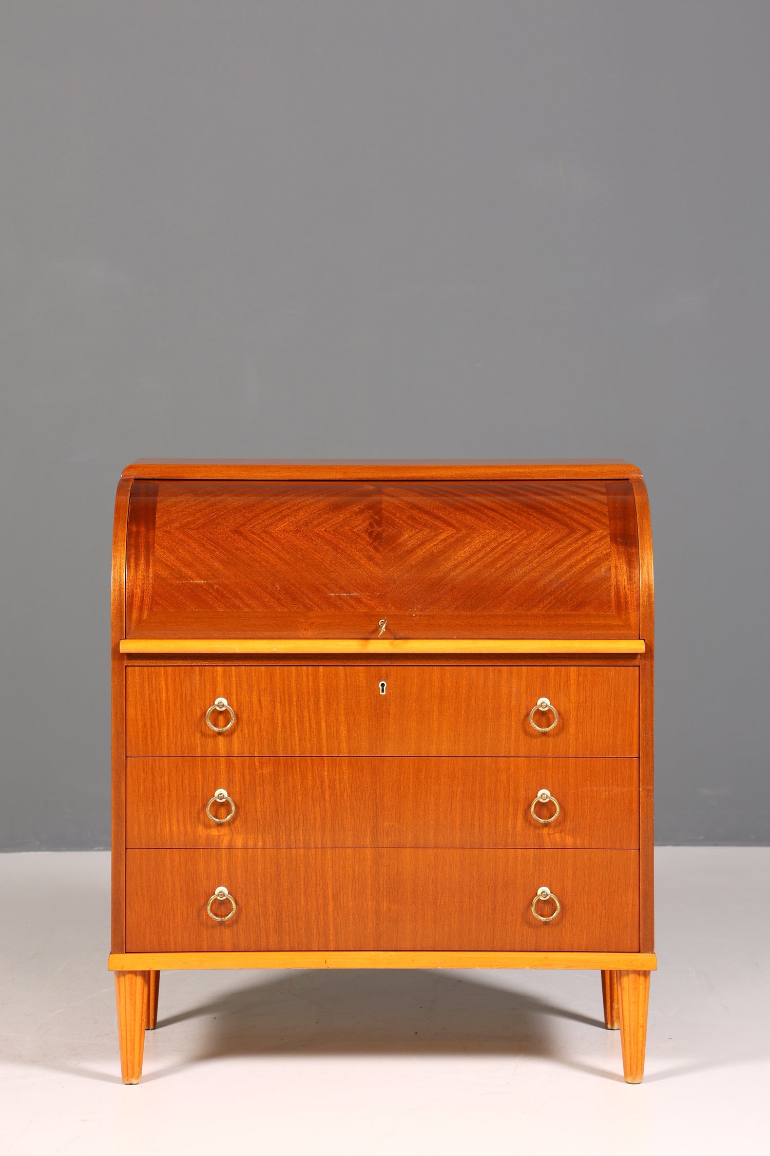 Stilvoller Mid Century Rollladen Sekretär echt Holz Büro Schrank Vintage Schreibkommode