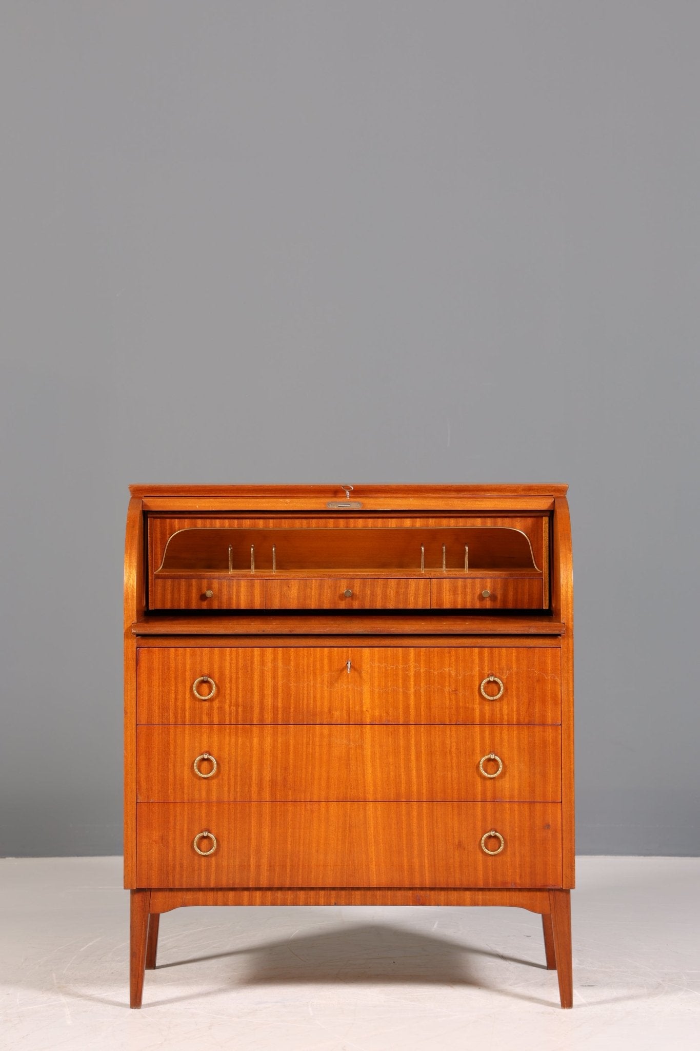 Stilvoller Mid Century Rollladen Sekretär echt Holz Büro Schrank Vintage Schreibkommode