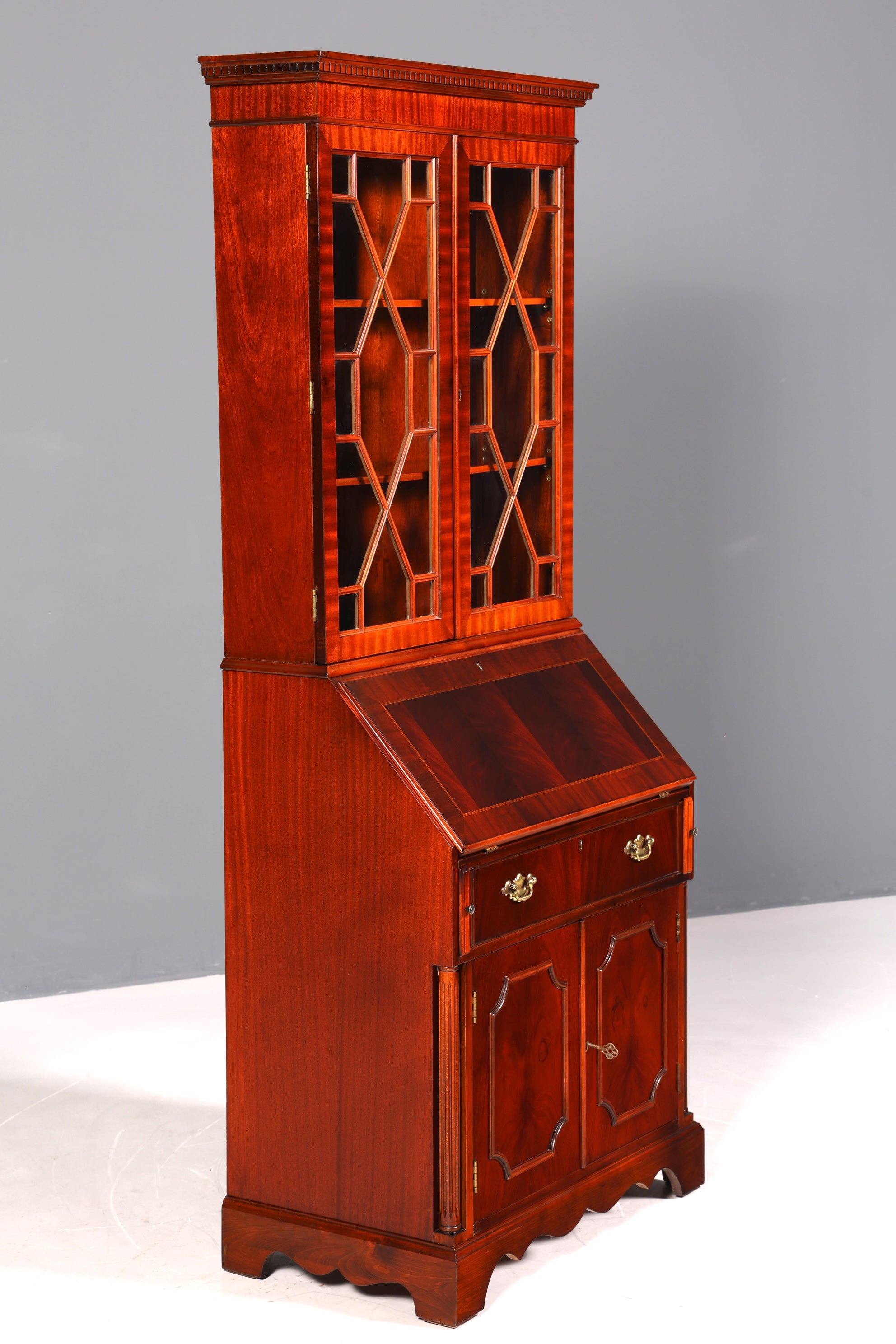 Wunderschöner Englischer Sekretär Büro Aufsatzsekretär Antik 60s Mahagoni Vitrinen Schrank UK