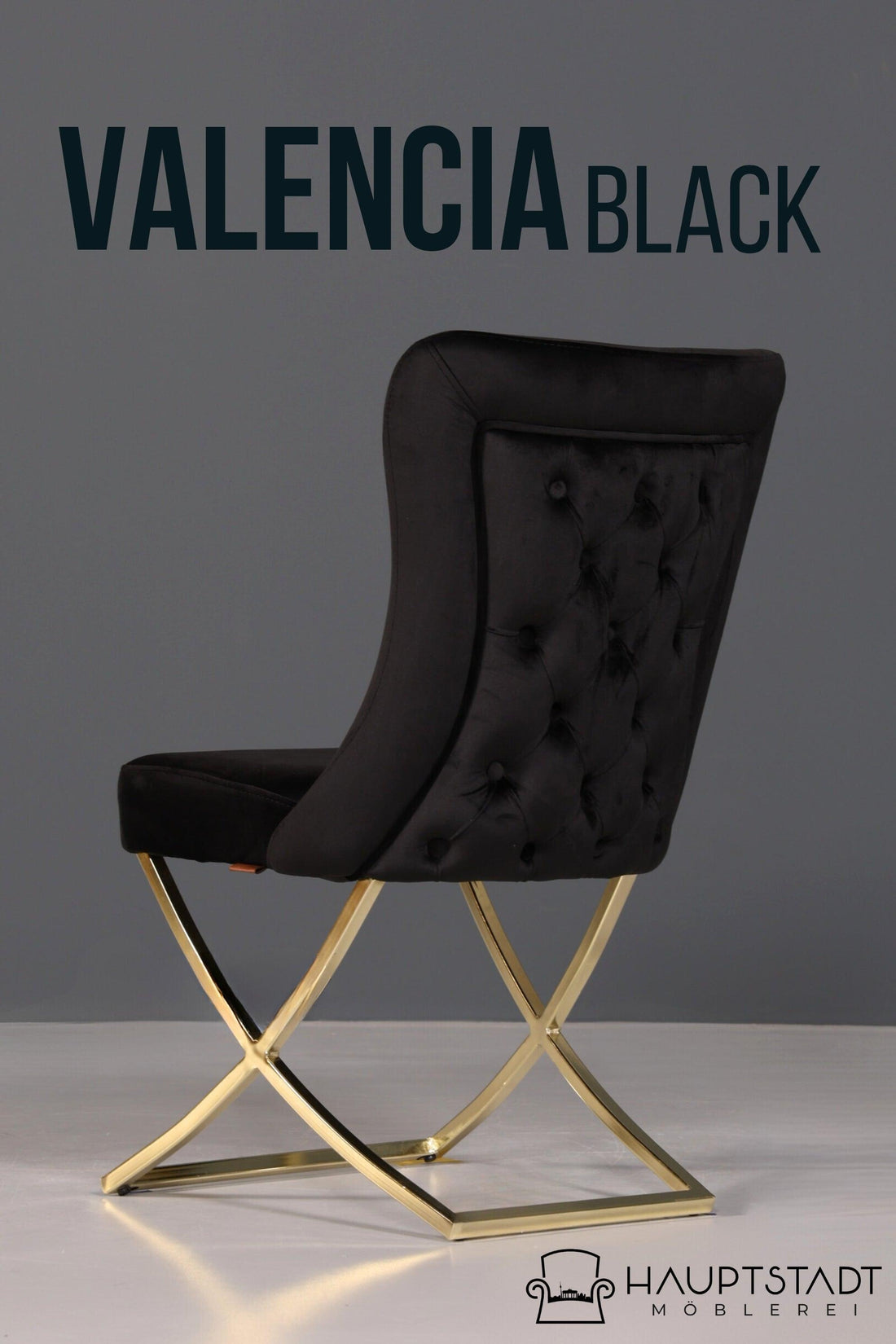 Edler Chesterfield Esszimmerstuhl &quot;Valencia&quot; in Schwarz Gold