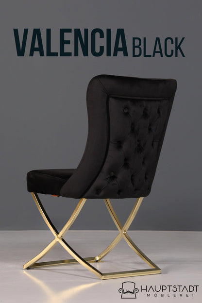 Edler Chesterfield Esszimmerstuhl &quot;Valencia&quot; in Schwarz Gold