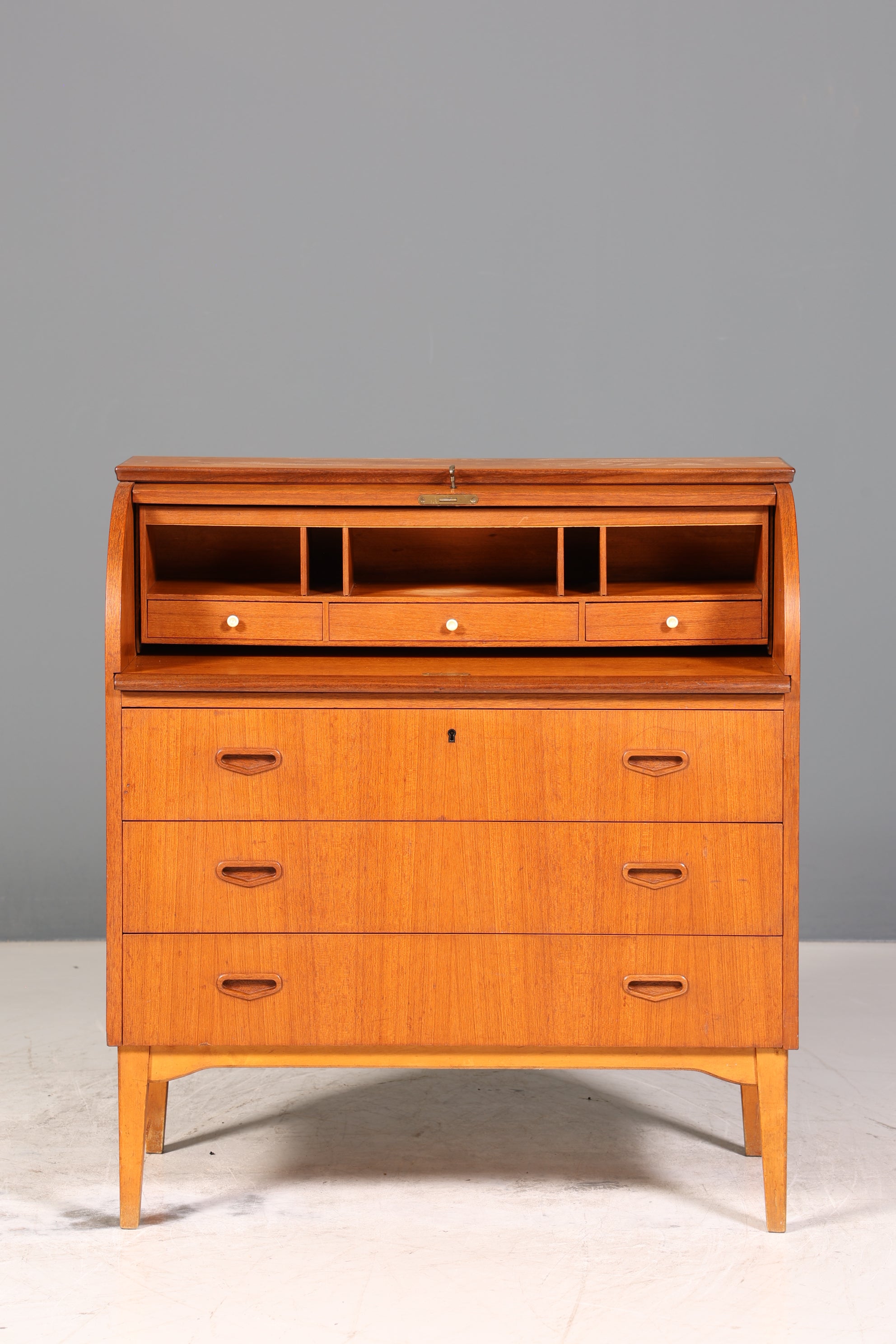 Wunderschöner Mid Century Rollladen Sekretär echt Holz Büro Schrank Vintage Schreibkommode