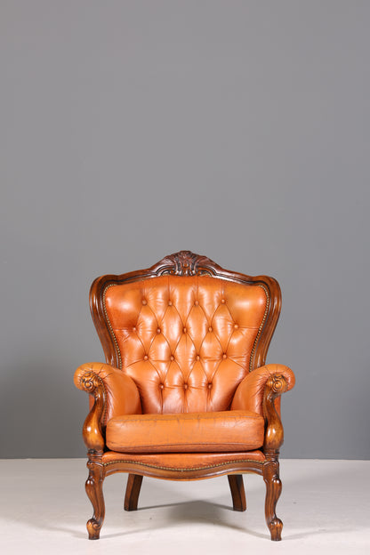 Königlicher Barock Sessel echt Rokoko Leder Armlehnsessel  Luxus Chesterfield Sessel 2 von 2