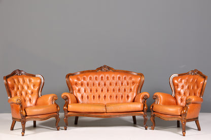 Königlicher Barock Sessel echt Rokoko Leder Armlehnsessel  Luxus Chesterfield Sessel 2 von 2