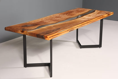 Beeindruckender Epoxidharz Tisch 220-90 cm Epoxy Nussbaum massiv Holz Esszimmer Tisch Küchentisch