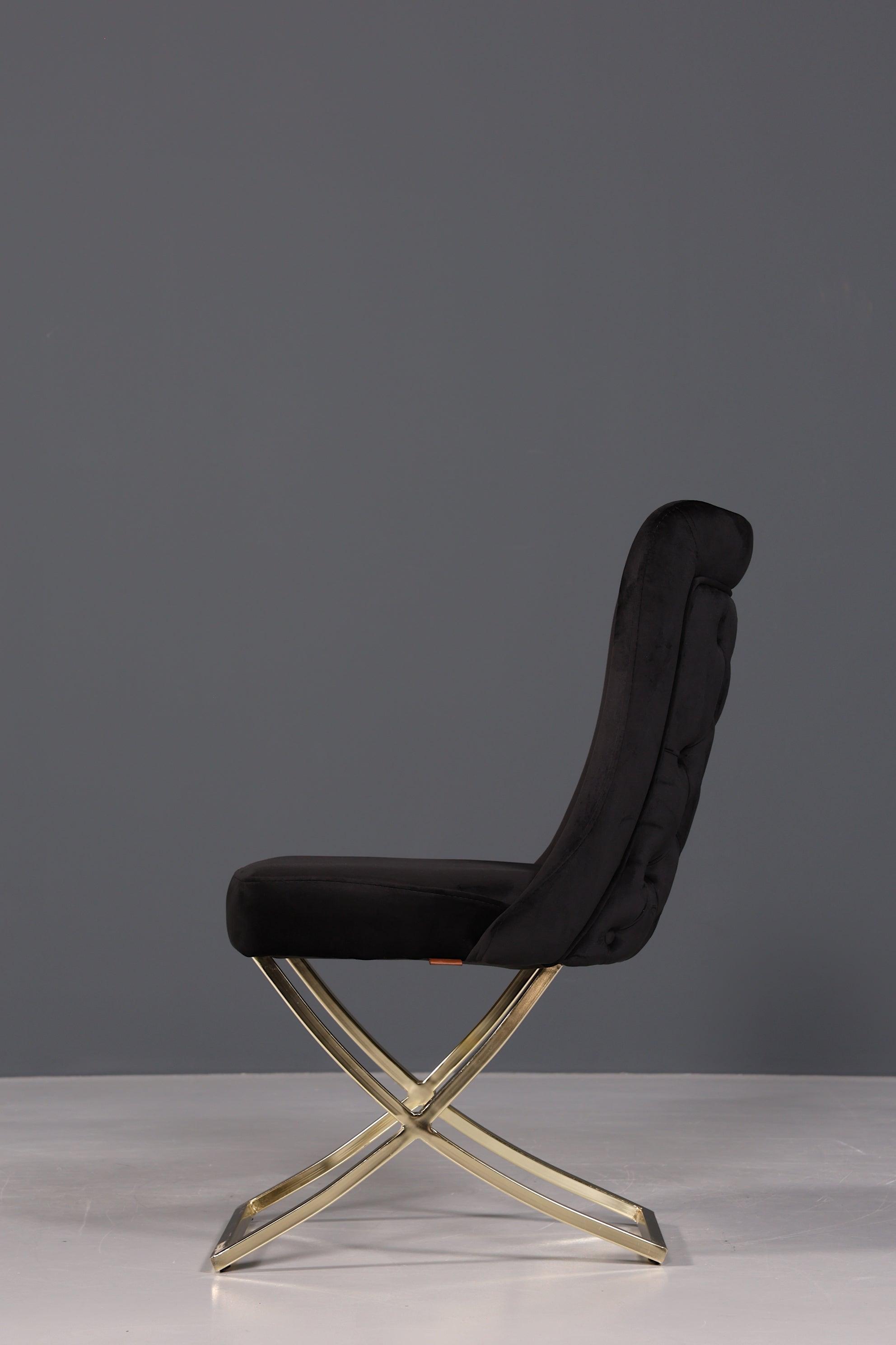 Edler Chesterfield Esszimmerstuhl &quot;Valencia&quot; in Schwarz Gold