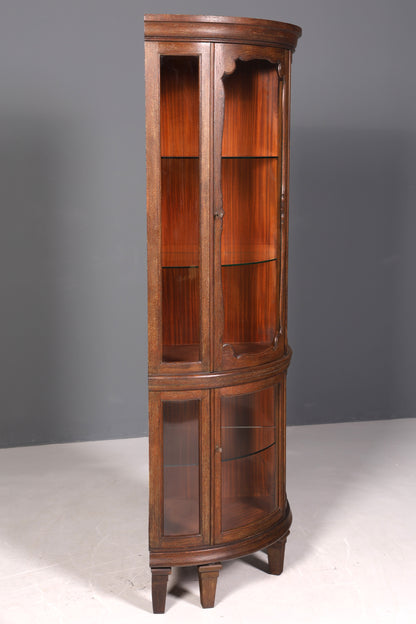 Stilvolle Jugendstil Eckvitrine um 1910 echt Holz Bücherschrank Eiche Antik Küchenschrank Geschirrschrank