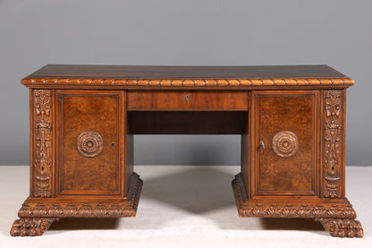 Imposanter Neorenaissance Schreibtisch Herrenzimmer Gründerzeit Bürotisch Antik Office Table