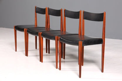 4x Schlichte Mid Century Stühle Palisander Retro Stuhlset echt Leder Danish Design Küchenstühle