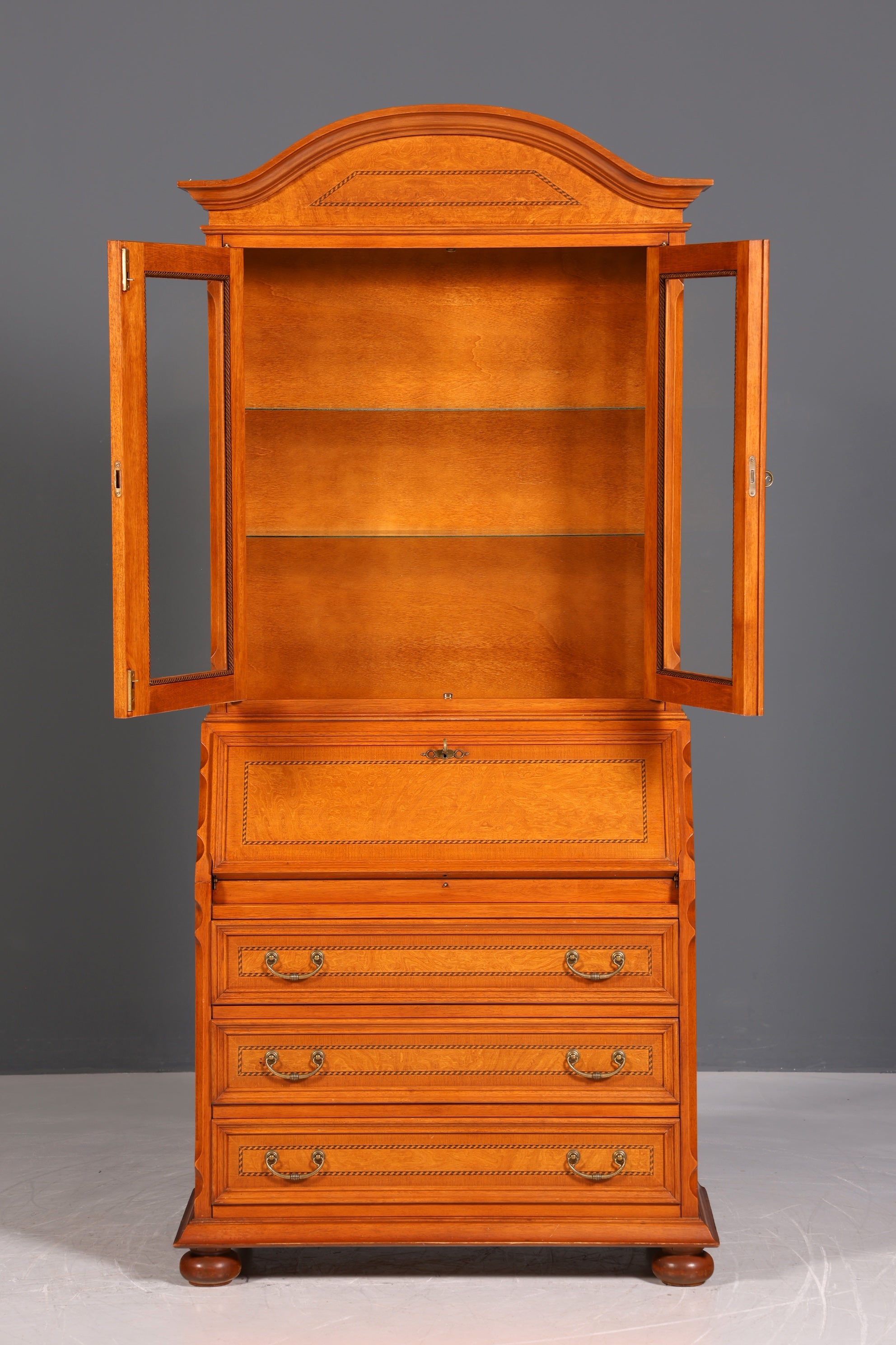 Wunderschöner Original Selva Sekretär Vitrine Antik Stil Bürotisch mit Vitrinenaufsatz echt Holz Office Desk Bürokommode