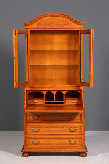 Wunderschöner Original Selva Sekretär Vitrine Antik Stil Bürotisch mit Vitrinenaufsatz echt Holz Office Desk Bürokommode