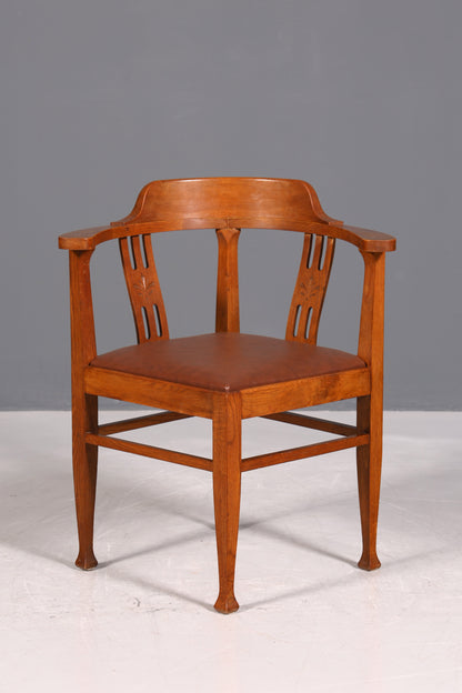 Wunderschöner Jugendstil Eckstuhl Armlehnstuhl Antik Eiche Holz Schreibtisch Stuhl Sekretär Stuhl