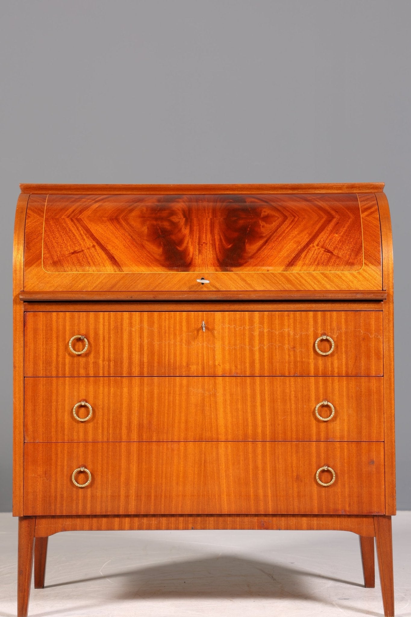 Stilvoller Mid Century Rollladen Sekretär echt Holz Büro Schrank Vintage Schreibkommode