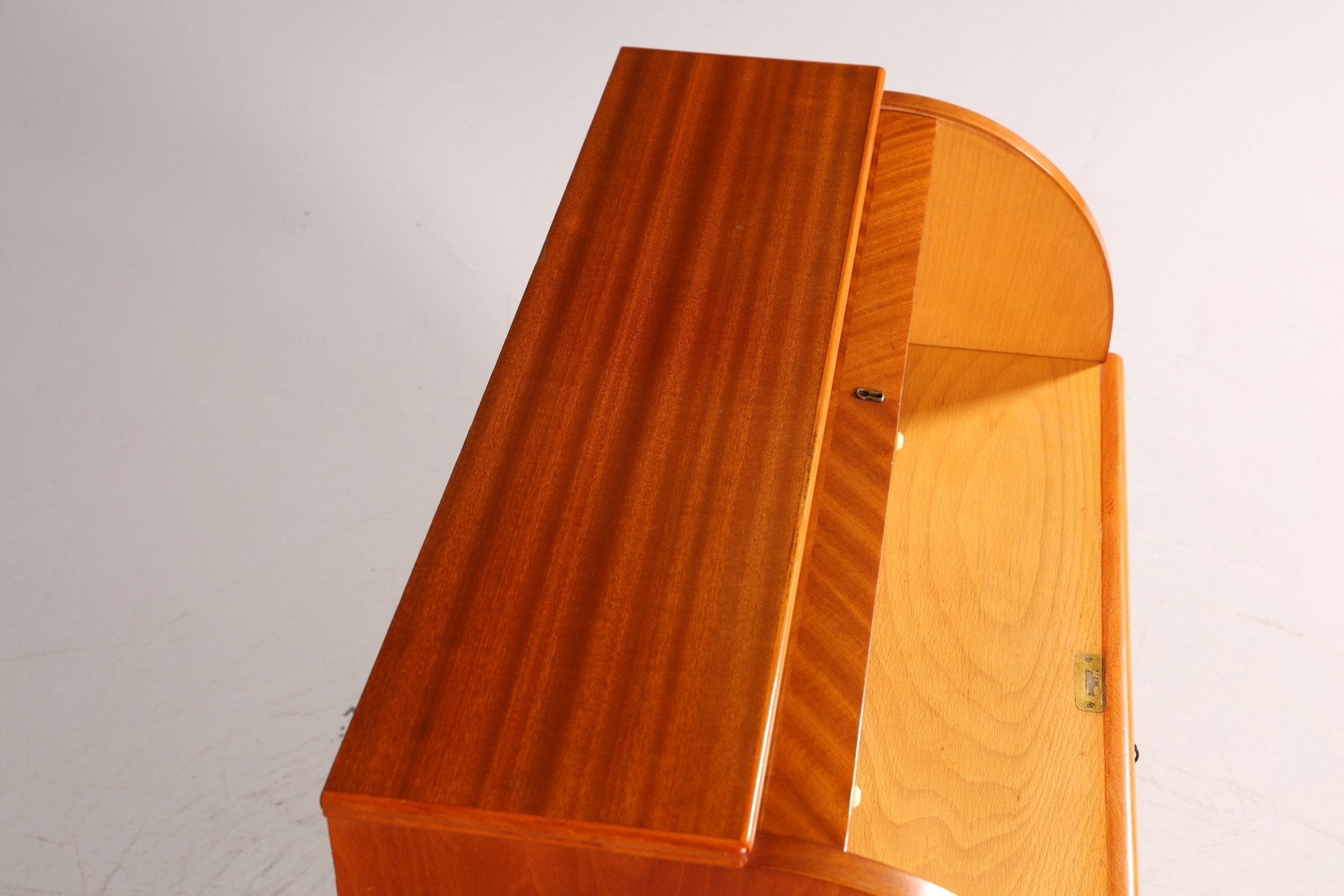 Schlichter Mid Century Rollladen Sekretär echt Holz Büro Schrank Vintage Schreibkommode
