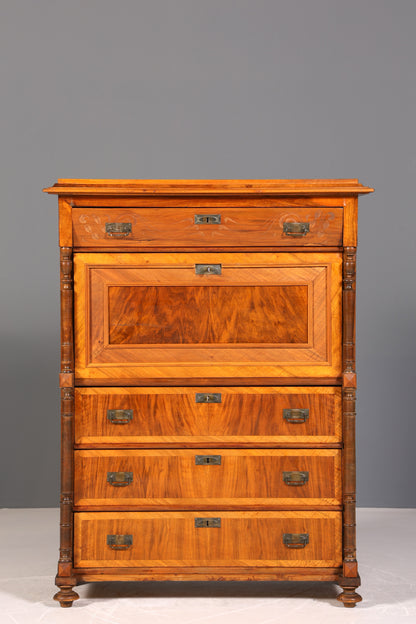 Beautiful Art Nouveau Secretary Walnut Gründerzeit Vertiko Antique Chest of Drawers around 1900